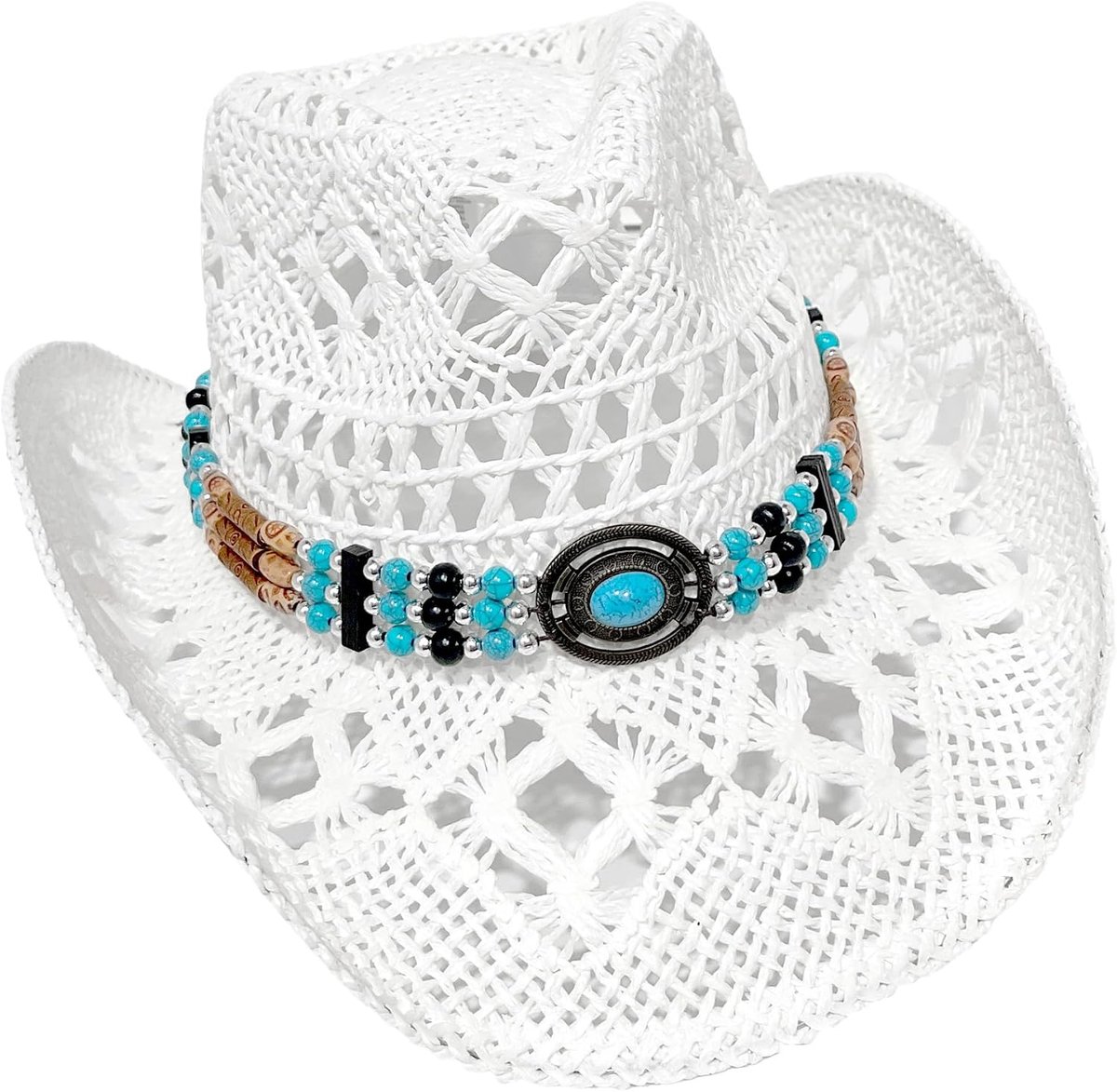 Cowboyhoed van stro in westernstijl voor volwassenen, familie op kleur en grootte, LU13811 wit, 60 cm