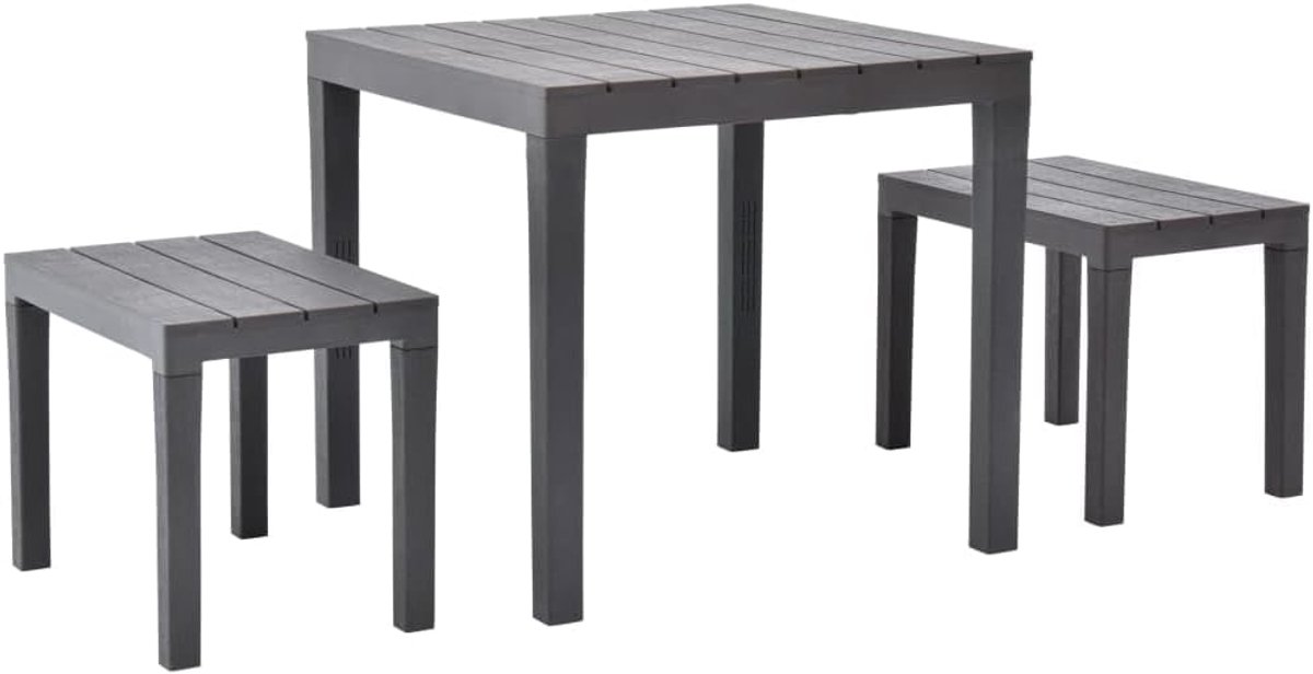 Lounge tuinmeubels buiten balkon tafel en stoelen tuintafel met 2 banken kunststof bruin