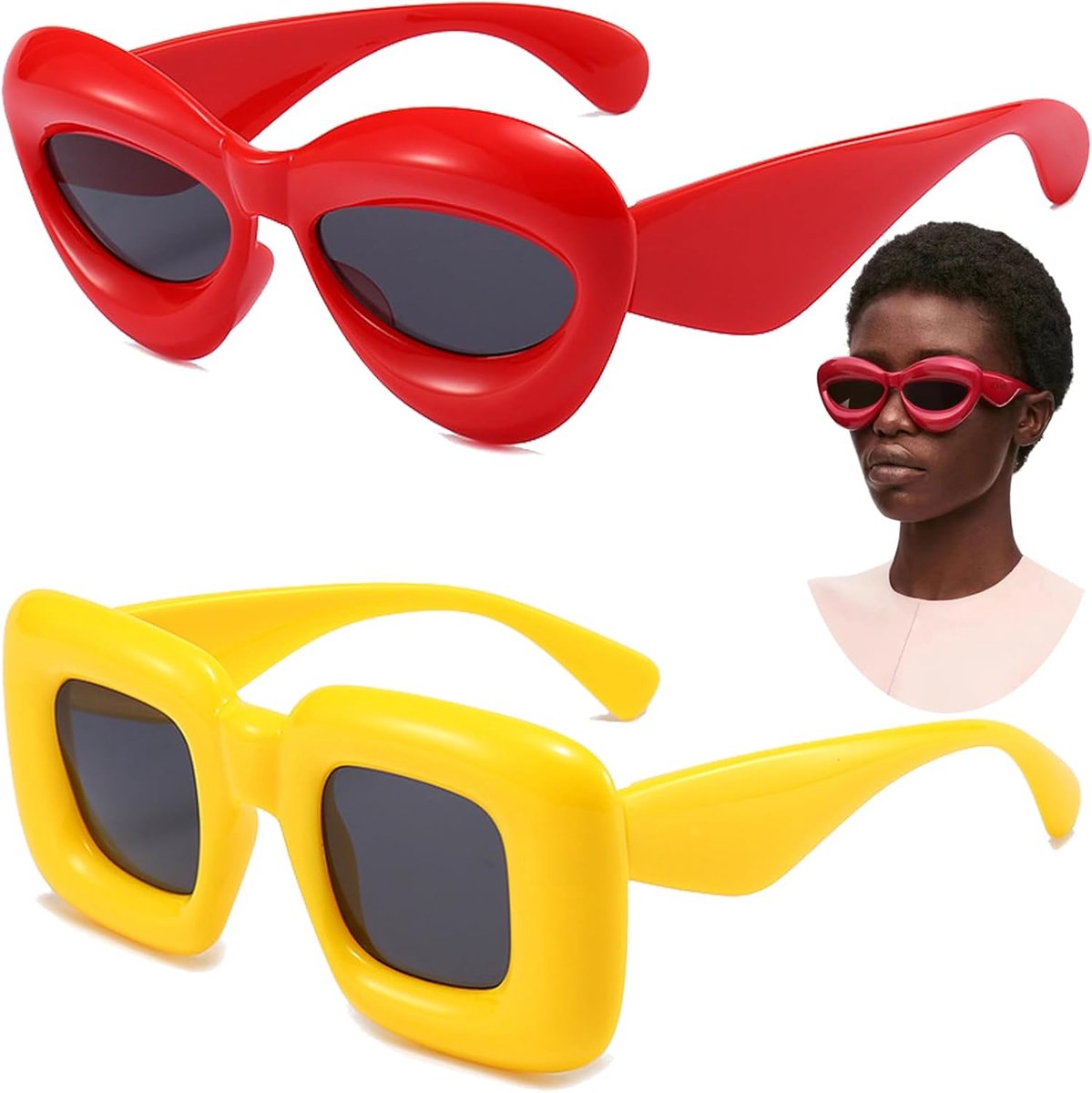 2 Stuks Vintage Rechthoekige Zonnebril Voor Dames en Heren UV400 Rechthoek Zonnebril Voor Vrouwen Voor Feesten en Straatfotos