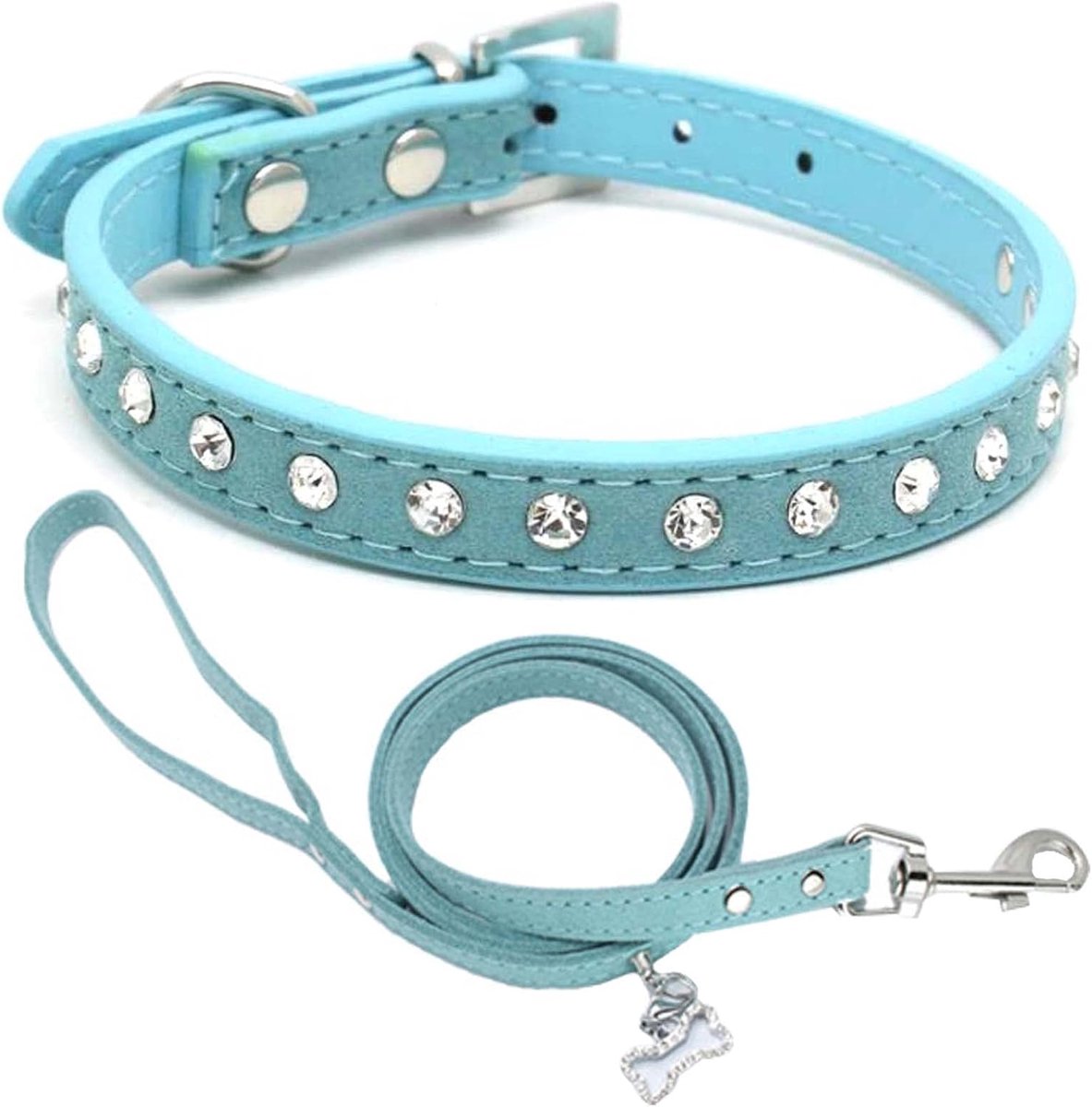 Suède Halsband Fonkelende Strass Bezaaid Halsbanden voor Huisdieren Puppy Katten Honden Combo Set met Leiband