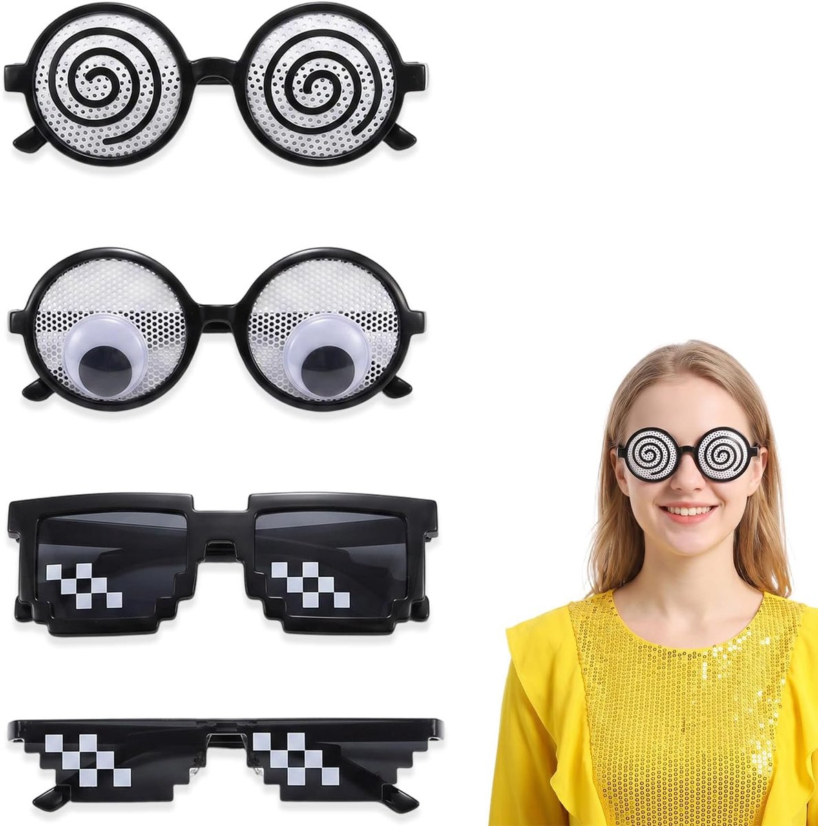 Brillen voor volwassenen en kinderen, humoristische zonnebrillen, ideaal als fotorekwisiet voor carnaval, Mardi Gras, Halloween en festivals