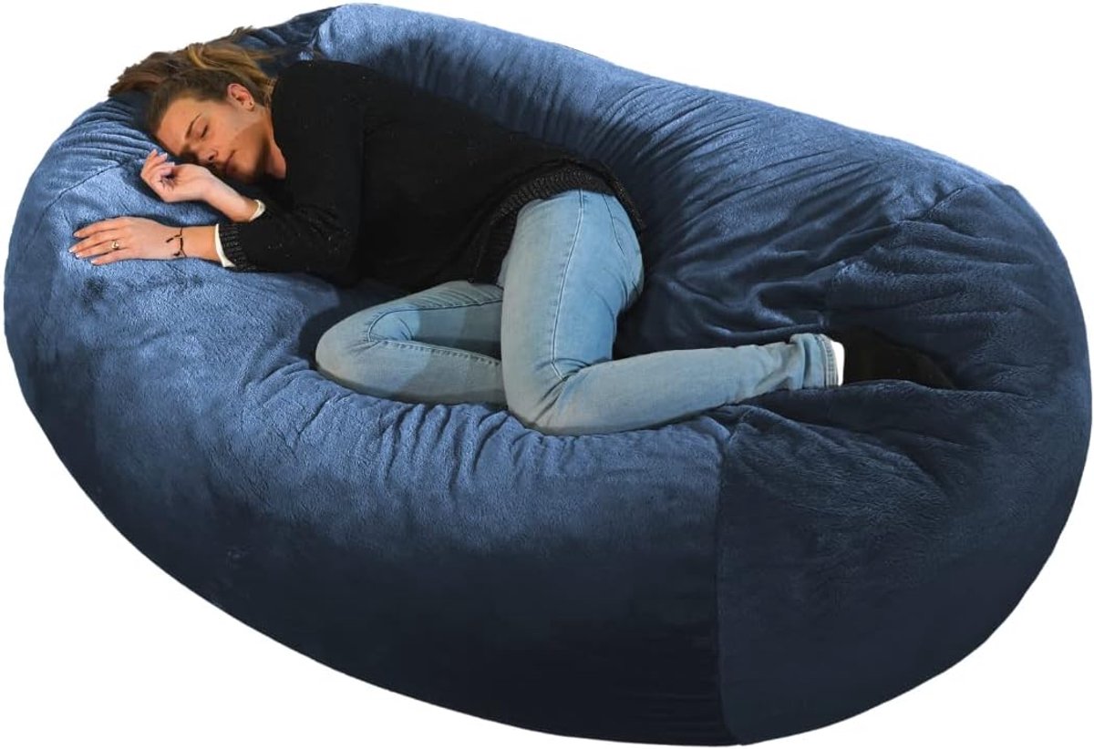 Grote Lange Zitzak – Zacht en Comfortabel – Machinewasbare hoes – Reuzenbed XXL voor Slaapkamer/Woonkamer –, vulling van Opgewaardeerd Schuim (160 x 90 x 60 cm, Blauw)