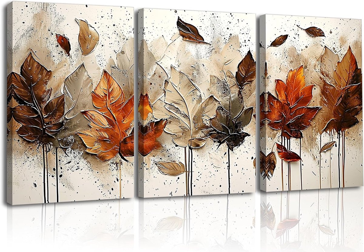 Afbeeldingen, canvasfoto's met bladeren, vintage kunstdrukken, canvasfoto's natuur, afbeelding met lijst, decoratieve schilderijen voor wanddecoratie, slaapkamer, woonkamer