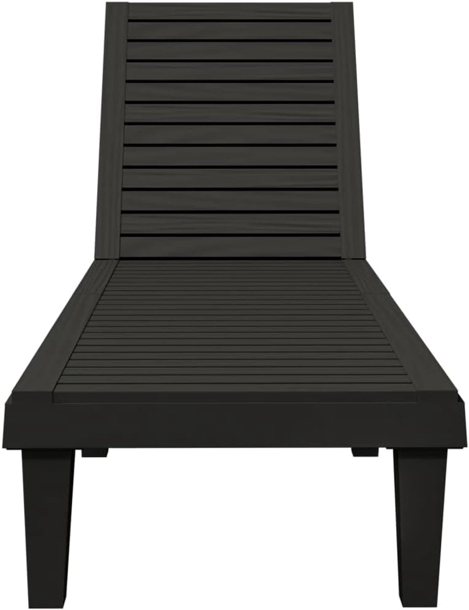 Zwart, 155 x 58 x 83 cm, van polypropyleen met verstelbare rugleuning in 5 posities, tuinligstoel in houtlook, lichte chaise longue voor tuin, terras