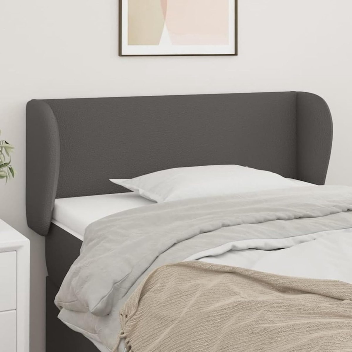 Hoofdbord met oren, grijs, 93 x 23 x 78/88 cm, kunstleer, hoofdeinde voor slaapkamer, hotel, volwassenen en kinderen, 3116946