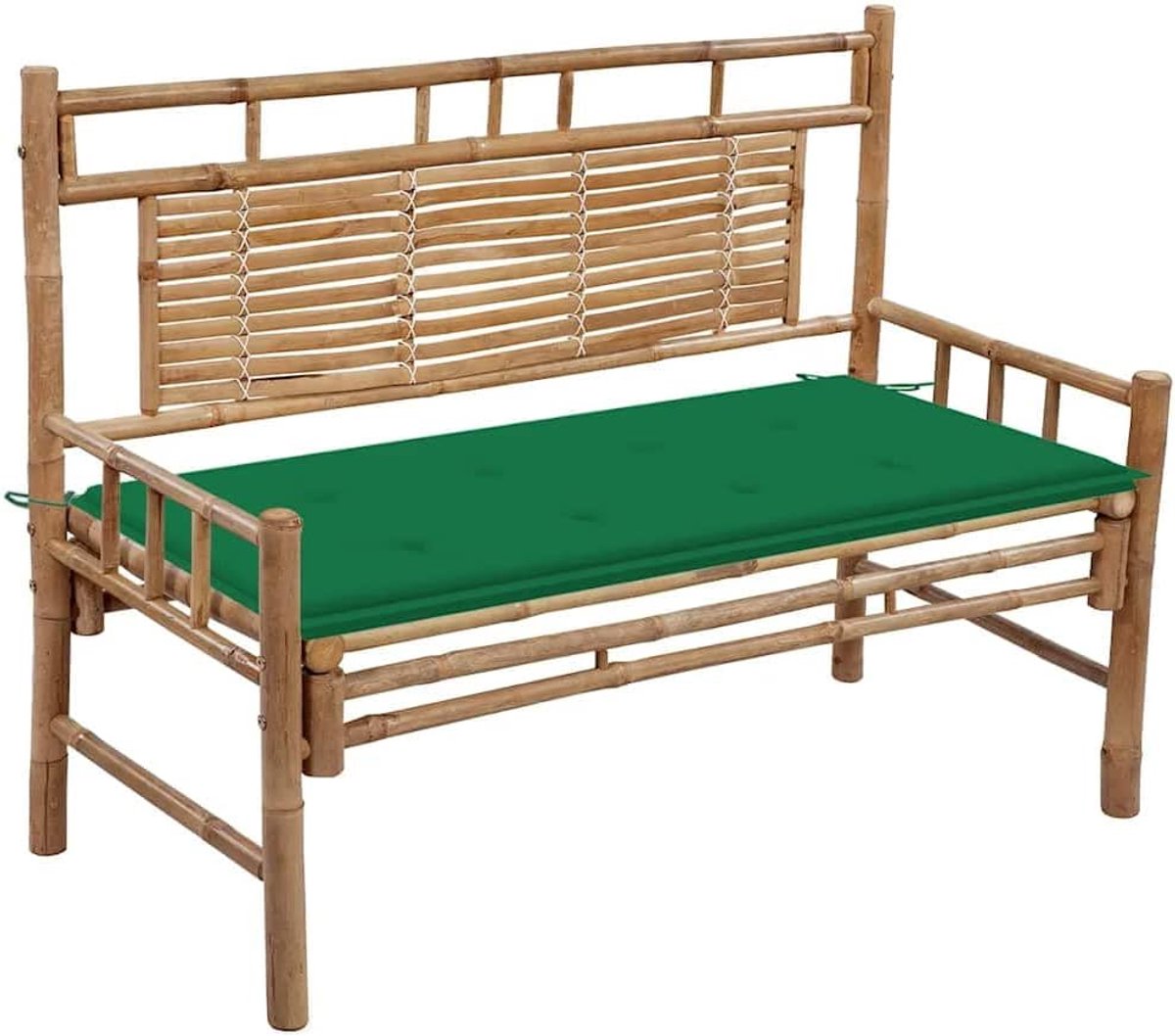 120 cm van bamboe met rugleuning en comfortkussen in groen voor terras en balkon