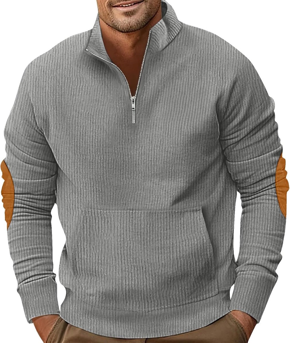 Corduroy sweatshirt heren rits pullover sweater losse fit lange mouwen corduroy jack met kangoeroezak M-3XL