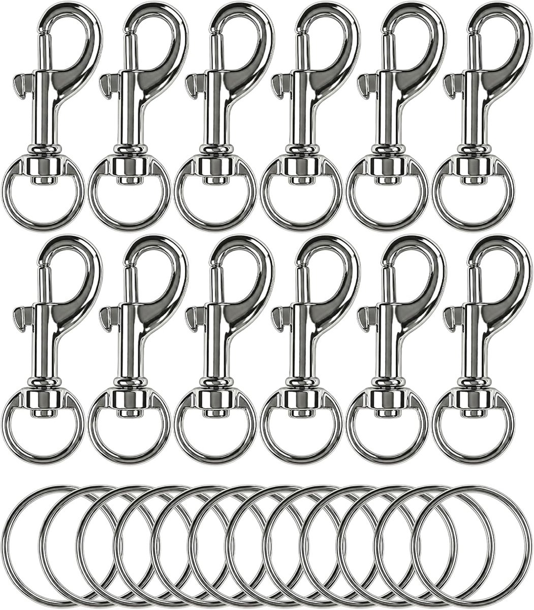 Karabijnhaken met draaischarnier en 12 stuks 20 mm ringen