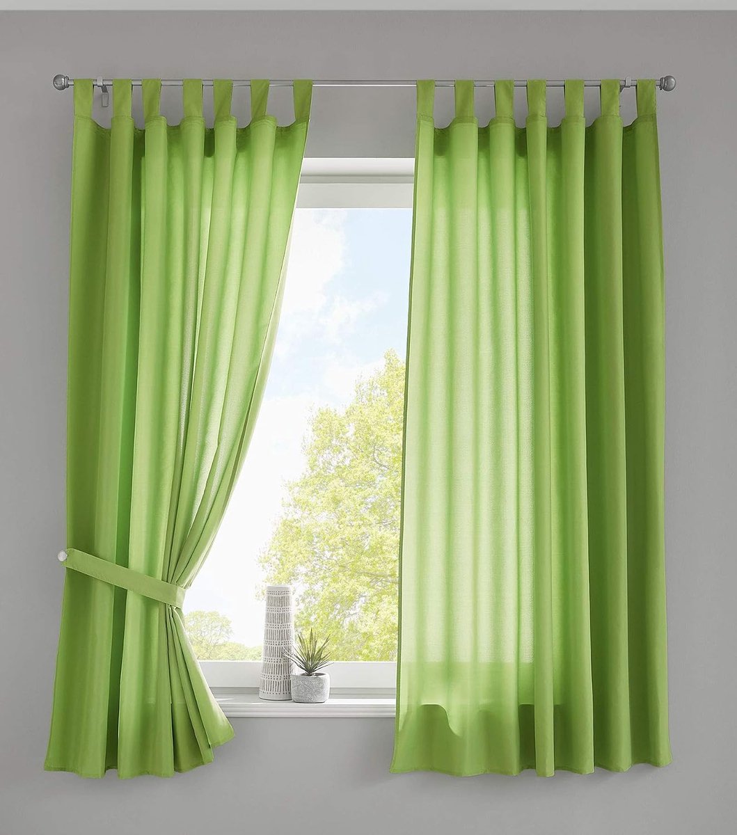 2-delige set gordijnen sjaal lussen »Berlin« HxB 175x140 cm appelgroen ondoorzichtig microsatijn lichtdoorlatend plooiband effen mat, 20400N2