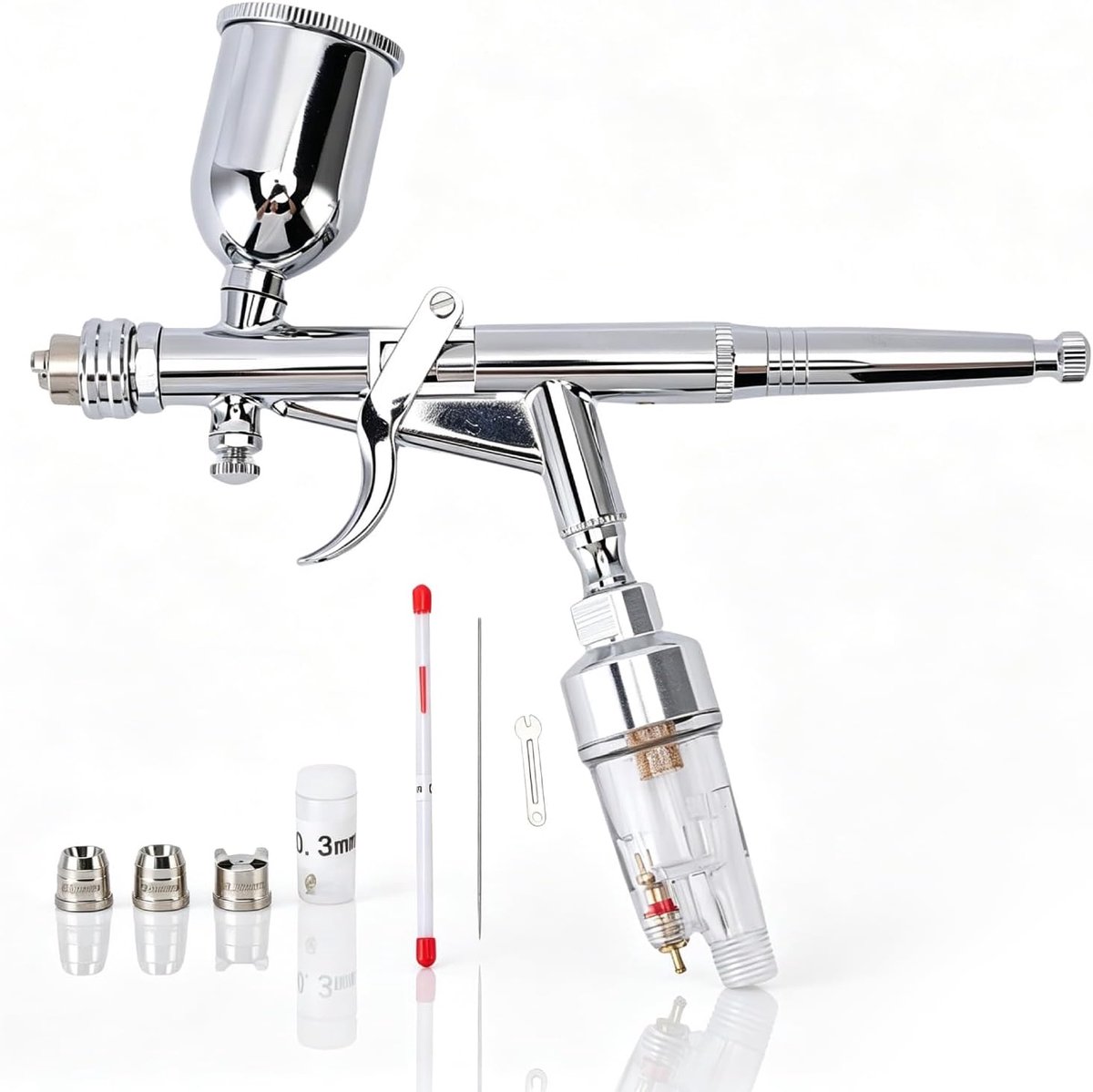 Airbrush-set, airbrush spuitpistoolverfset, luchtborstelbeker, 15 cm3 dubbelwerkende feed airbush spray pistool kit met een mondstuk