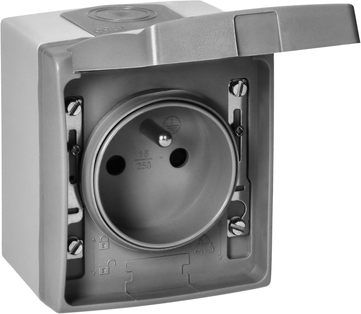 2P+Z Stekkerdoos - Opbouw Stopcontact IP 55 Grijsgrafiet - Franse versie