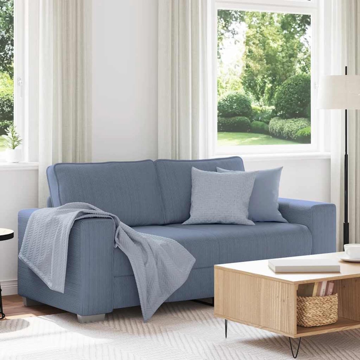 Overtrek voor tweezitsbank, blauw, 180 x 77 x 82 cm, corduroy met robuust frame en comfortabele bekleding voor je woonkamer