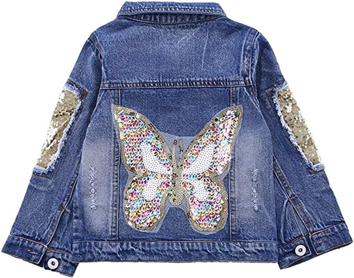 Meisjes denim jas lange mouwen mode jeansjack lente herfst met parel