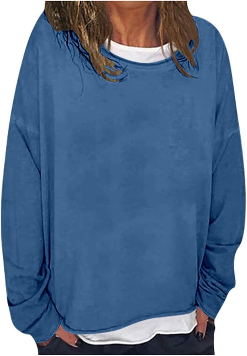 Casual sweatshirt met ronde hals voor dames, effen, losse pasvorm, comfortabel en elegant