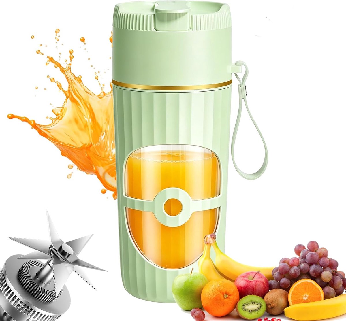 Mixer, 400 ml, kleine mixer, smoothie, mini-blender met 10 roestvrijstalen messen, Maker To Go USB oplaadbare shakes en smoothie-maker voor reizen, kantoor, keuken, fitness (groen)