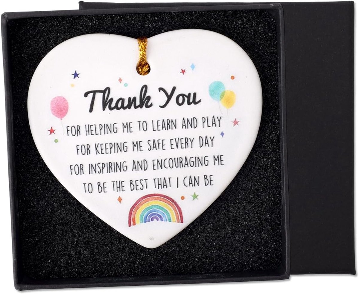 Bedankt Hart Ornament, Keramiek Bedankt Hart Plaquette met Schattig Kleurrijk Regenboog en Ballonnenpatroon voor het Beste Leraar Cadeau