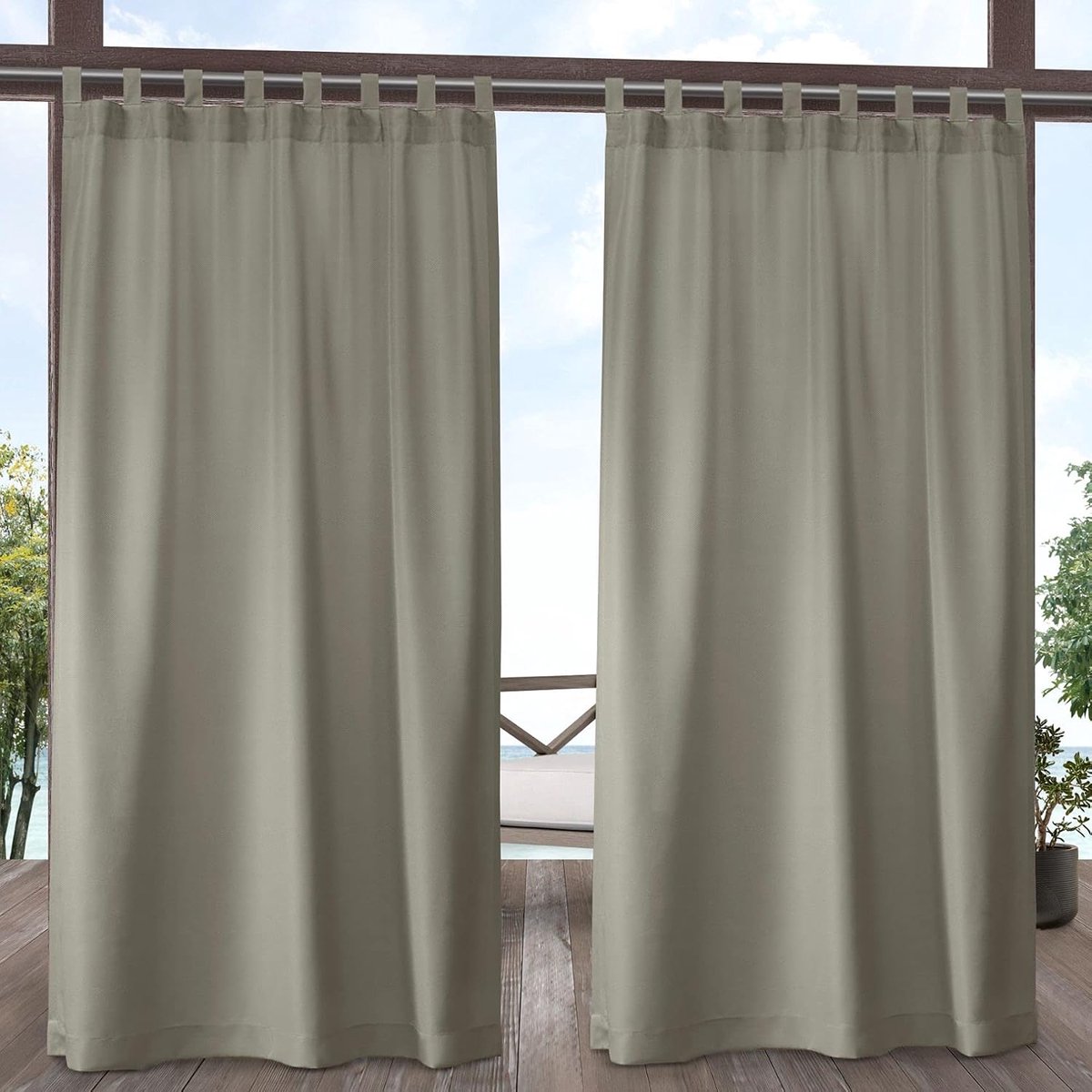 Home Cabana Solid Indoor/Outdoor Light Filtering Hook & Loop Tab Top Gordijnpaneel, 137 cm x 213 cm, Taupe, Set van 2