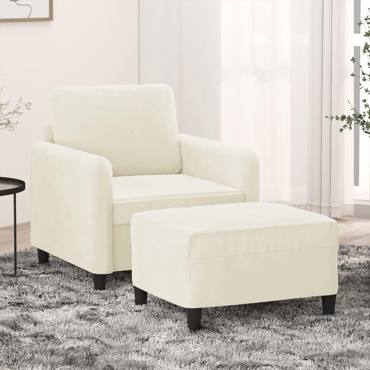 Stoel met kruk crème 60 cm fluwelen bekleding – robuuste velours bekleding en stabiel metalen frame voor duurzaamheid, comfortabele zitting met dikke bekleding en veelzijdig