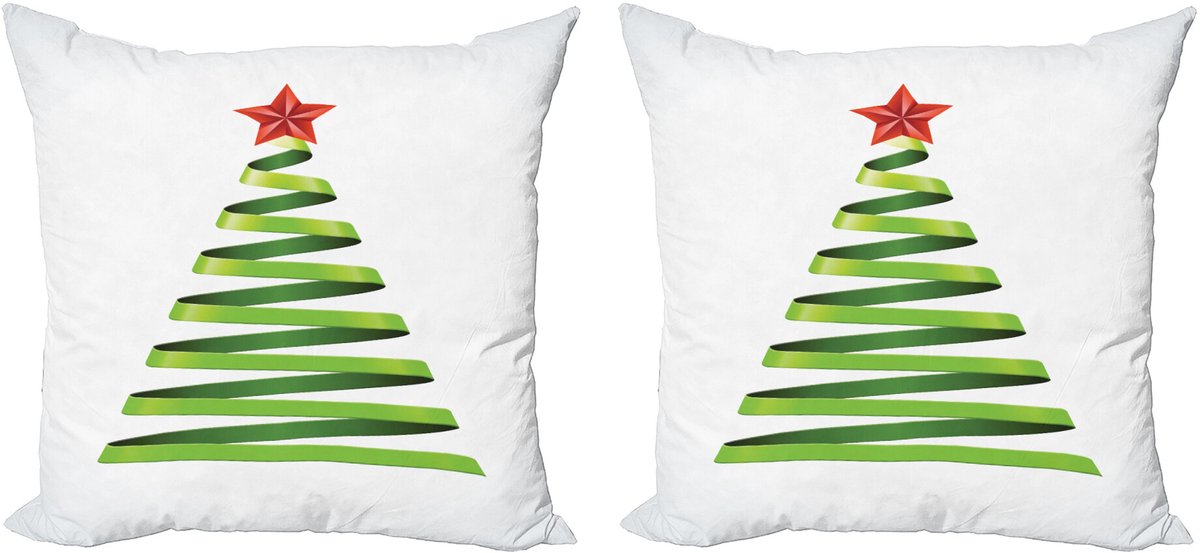 ABAKUHAUS Kerstmis Sierkussenhoes Set van 2, Band-Boom des neuen Jahres, Modern Accent Dubbelzijdige Digitale Print, 40x40, Geel Groen Vermiljoen