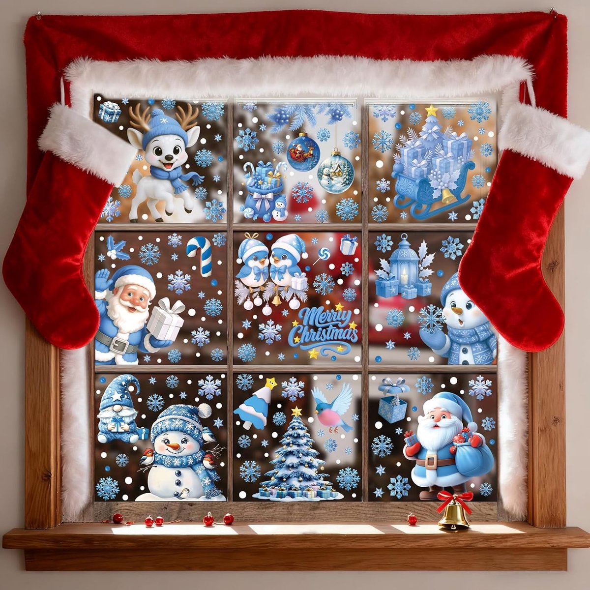 Raamstickers, kerstman, sneeuwvlok en sneeuwpop, van pvc, feestelijke decoratie voor binnen
