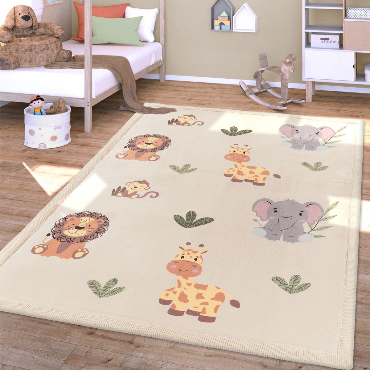 Home Vloerkleed Kinderkamer Meisjes Jongens Antislip Soft Wasbaar Gestippeld, Kleur:Groen Beige Geel, Maat:120x160 cm
