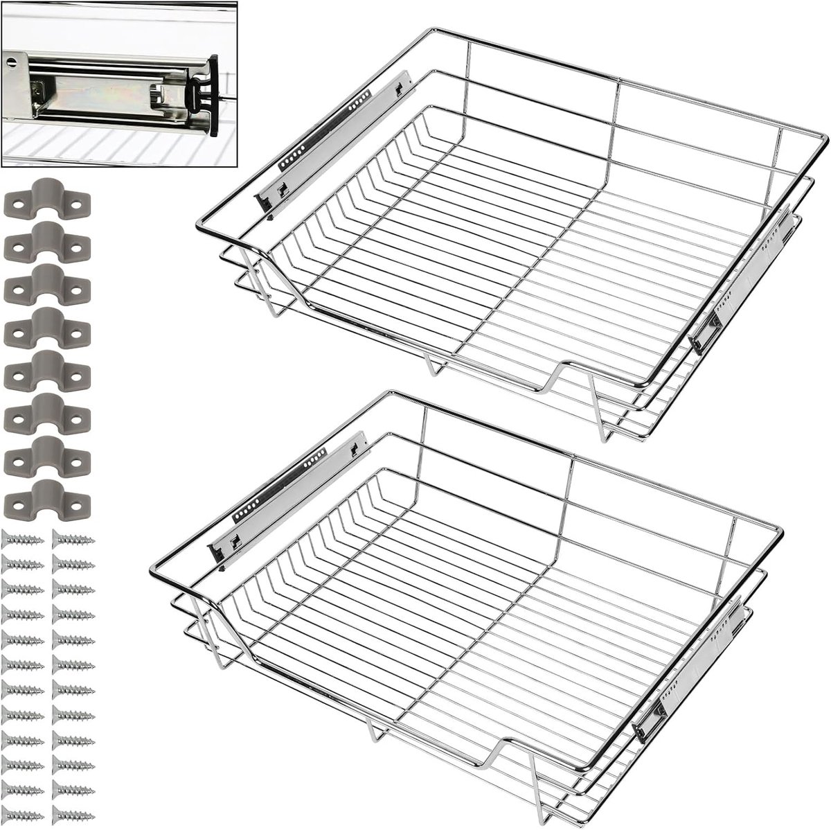 Lade, 60 cm, uittrekbare lade, keukenlade, volledig uittrekbaar, metalen kastlade, belastbaar, uittrekbare keukenkast, huishoudelijk keukenrek, keukenlade, 2 stuks