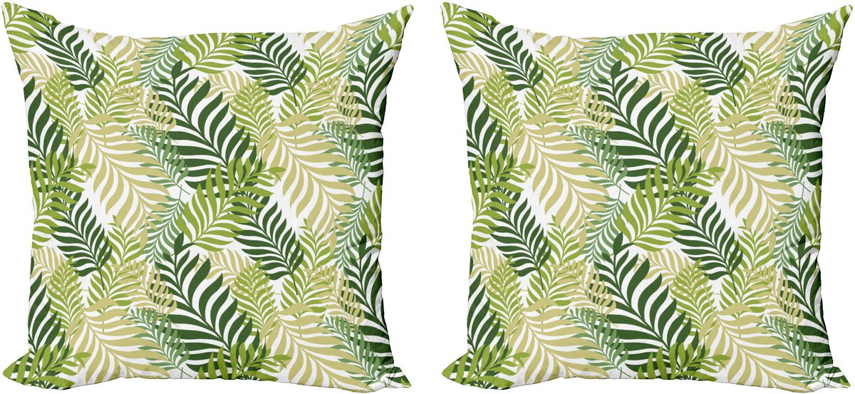 ABAKUHAUS Lente Sierkussenhoes Set van 2, Tropic Exotische Palmen, Modern Accent Dubbelzijdige Digitale Print, 60x60, Ecru