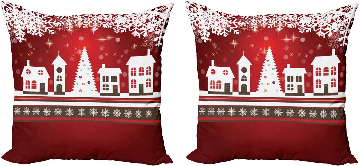 ABAKUHAUS Kerstmis Sierkussenhoes Set van 2, Winter-Thema-Boom, Modern Accent Dubbelzijdige Digitale Print, 50x50, Wit Rood