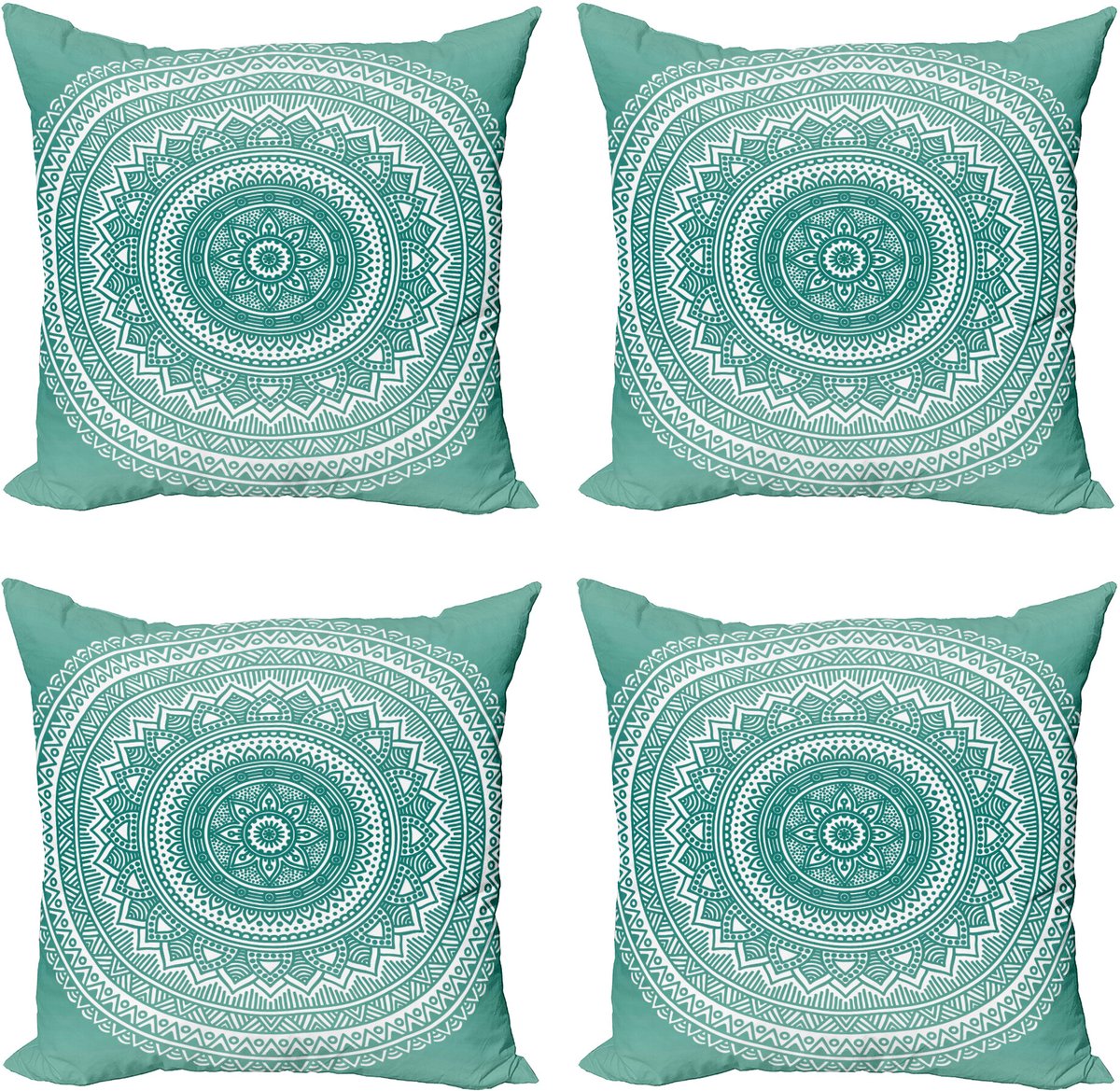 ABAKUHAUS Teal Ombre Kussenhoes Set (4 Stück), Mandala Boho Strepen, moderner doppelseitiger Digitale Print, 45 cm, Teal en Wit