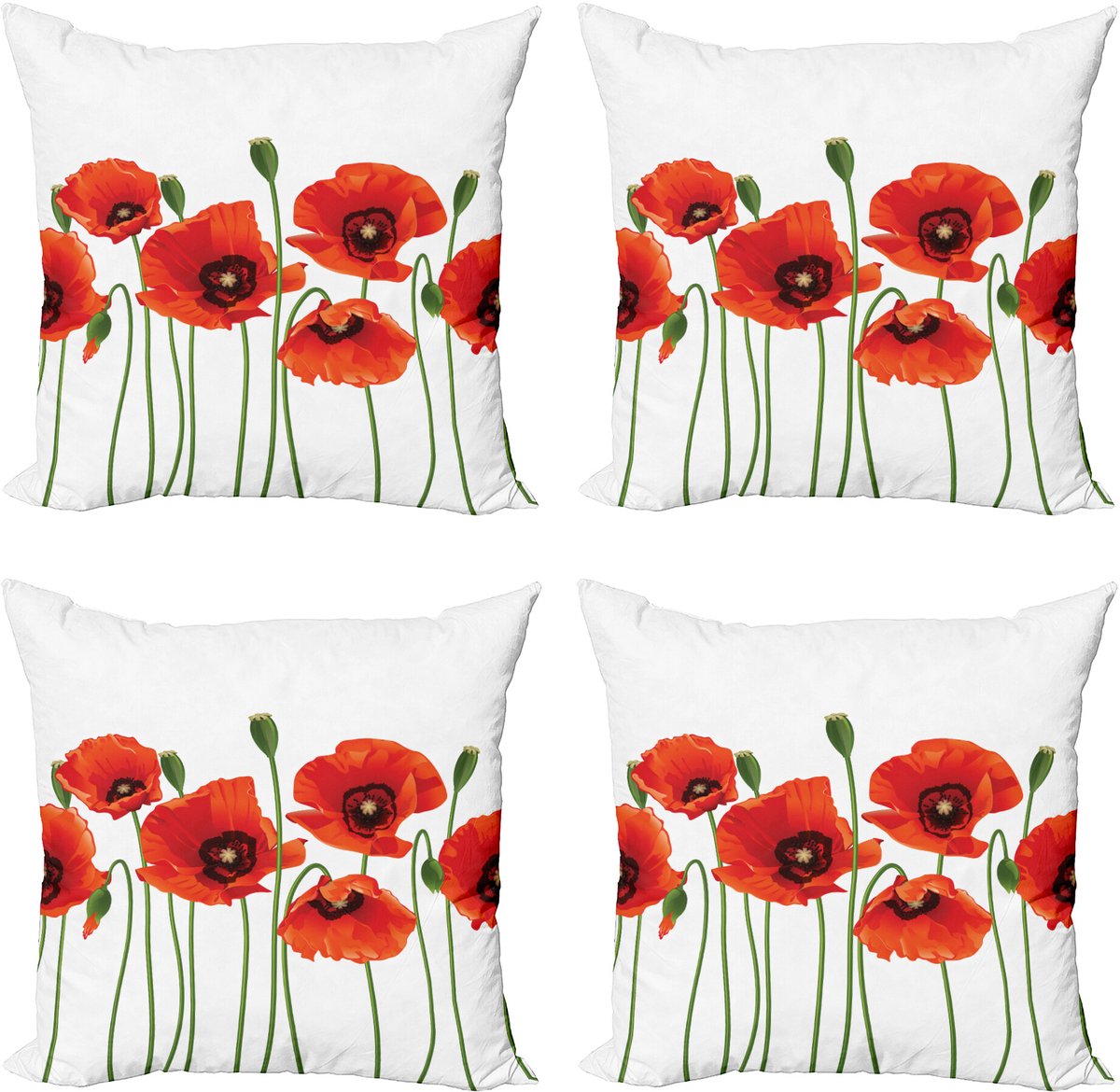 ABAKUHAUS Bloemen Sierkussen Kussenhoes 4er Set, Pastoral Bloemen Botanik, Modern Accent Dubbelzijdige Digitale Print, 60 x 60 cm, Rood en Groen