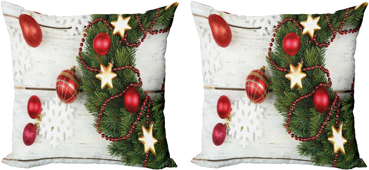 ABAKUHAUS Kerstmis Sierkussenhoes Set van 2, Ornament en Kiefer, Modern Accent Dubbelzijdige Digitale Print, 60x60, Groen Rood