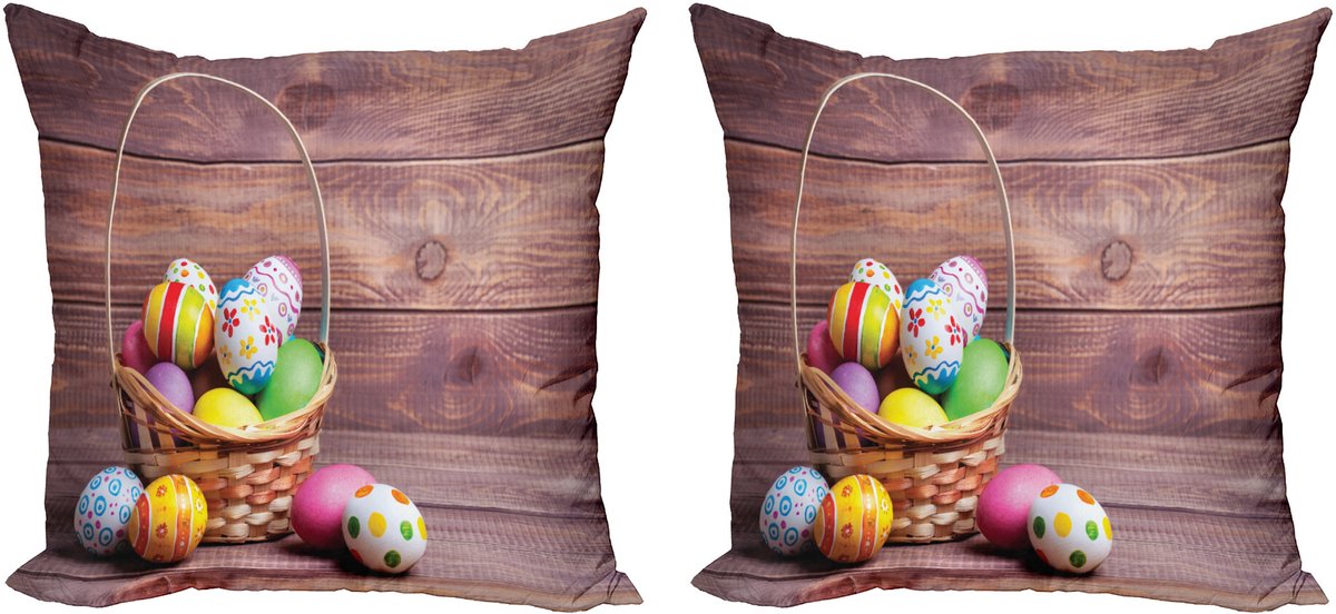 ABAKUHAUS Ostern Sierkussenhoes Set van 2, Bloemen en Tupfen, Modern Accent Dubbelzijdige Digitale Print, 50x50, Meerkleurig