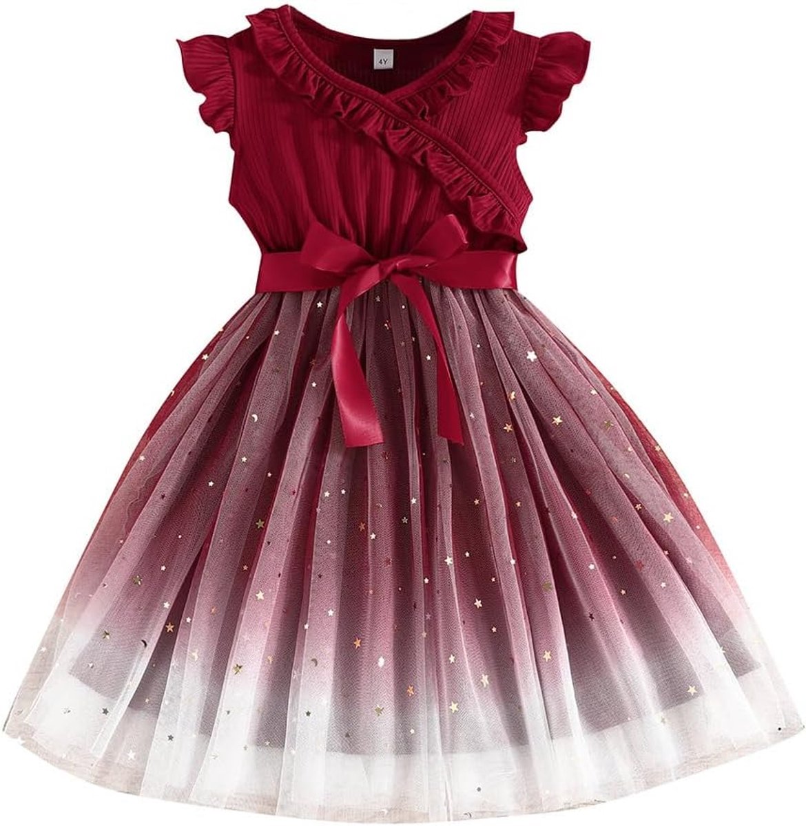 jurk voor kleine meisjes, ruches, mouwloos, lange mouwen, tule jurk met strik, schattig zomerjurk, herfst, feest, prinsessenjurk, zomerjurk, 2-6 jaar