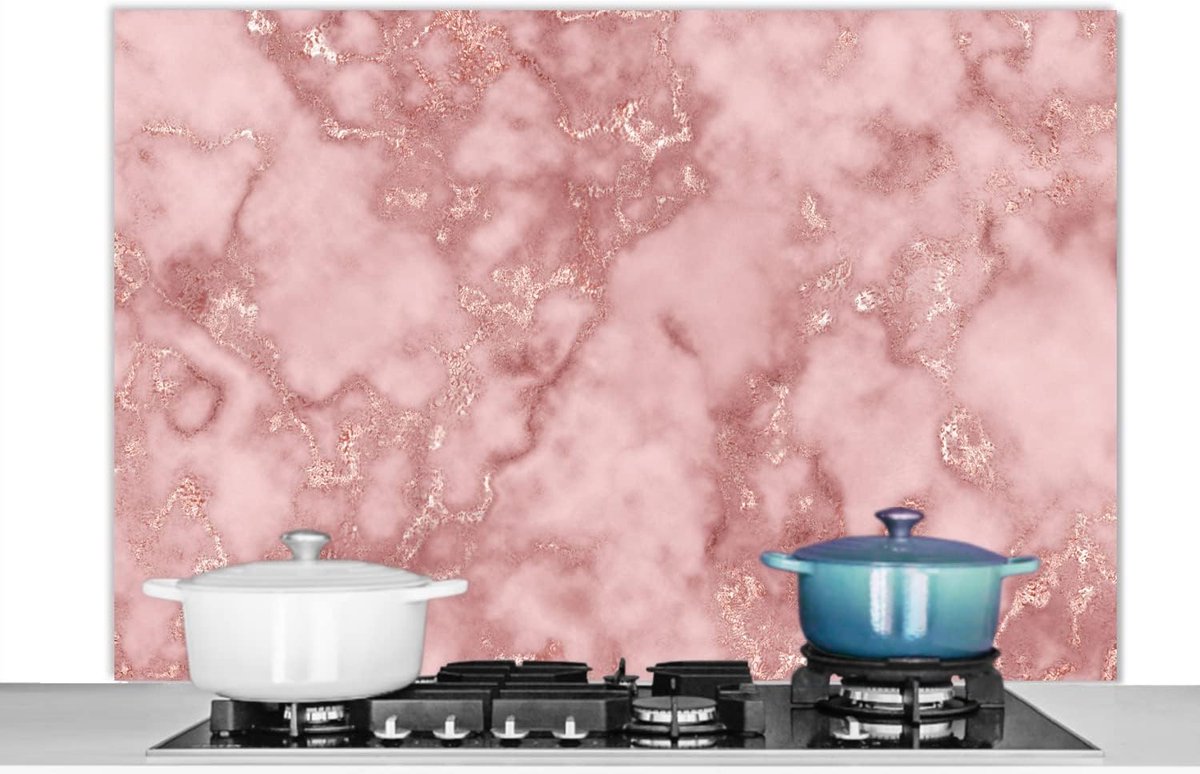 Spatscherm Keuken - 120x80 cm - Rose gold - Glitter - Marmer - Agaat