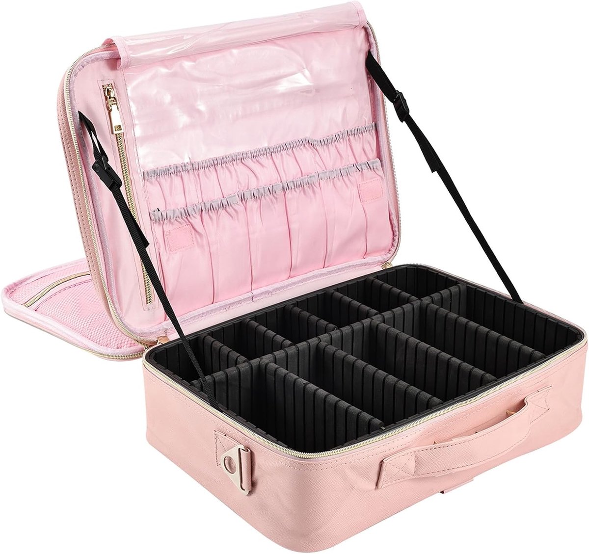 Tas grote reizen make-up tas toilettas cosmeticakoffer toilettas make-up tas beauty case reisbagage, roze, Large