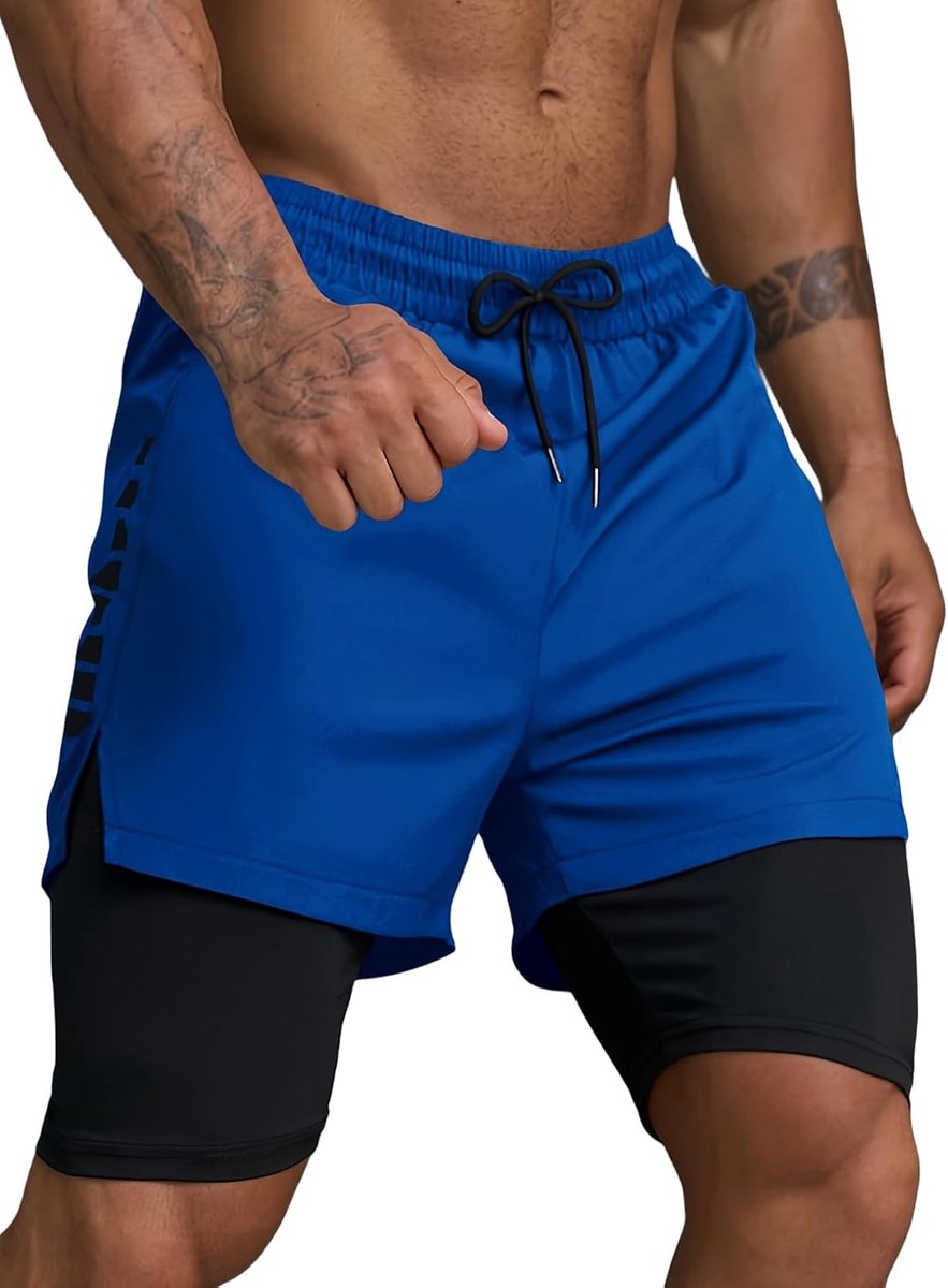 Shorts voor heren, kort, 2-in-1 shorts, hardloopshorts voor heren, sneldrogende sportbroek met zakken, ademende trainingsshorts