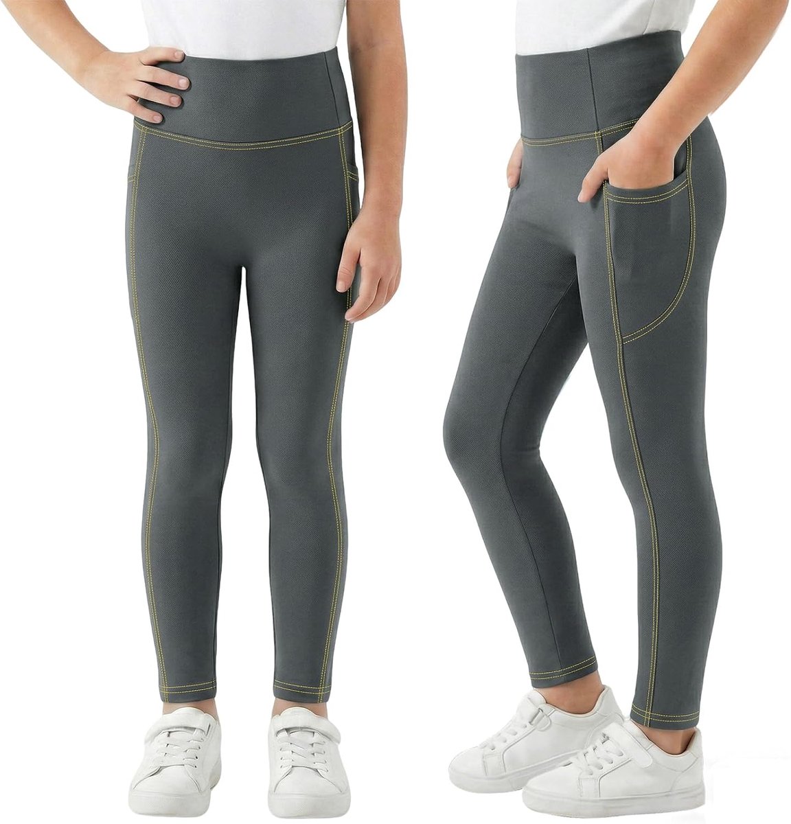 Leggings voor Meisjes Jeanslook Stretchbroek met Zakken Lengte Denimeffect Legging Slim Fit Elastisch Jeggings Hoge Taille Stretchbroeken Dagelijks Gebruik Sportbroek voor Kinderen Maat 116-164