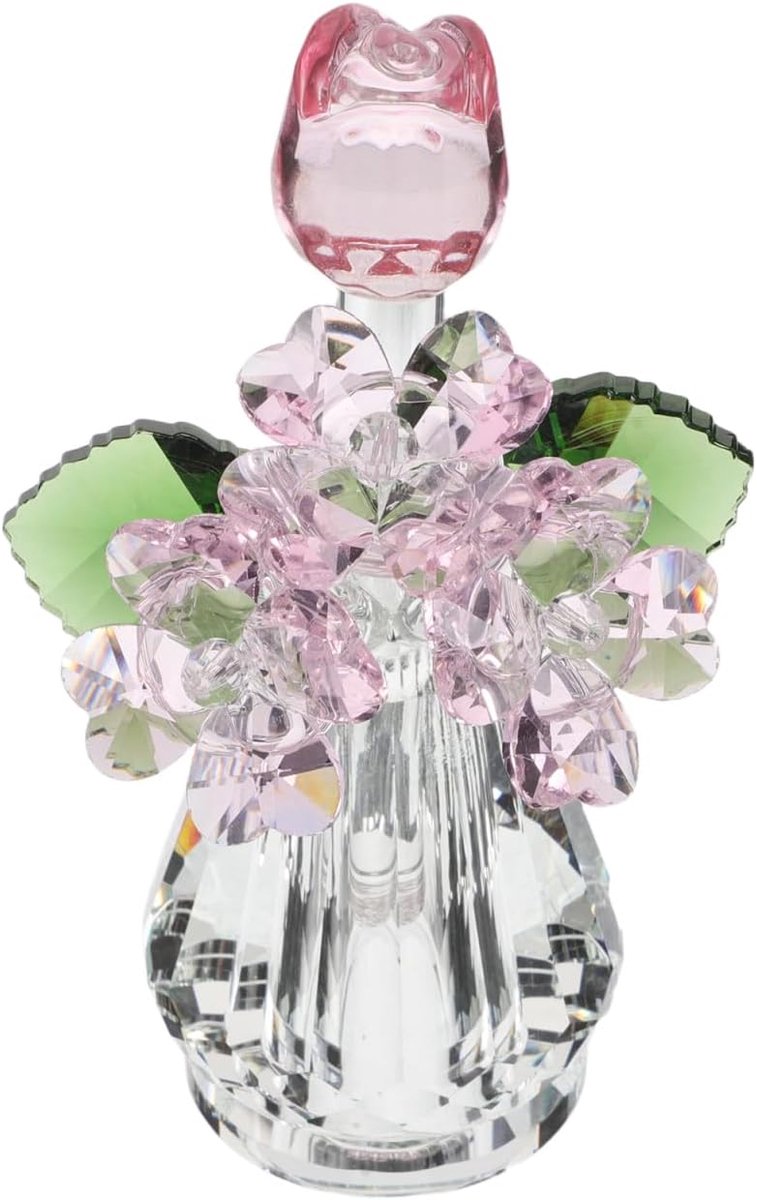 Kristallen rozenboeket met vaas roze, decoratief glazen bloemengeschenk