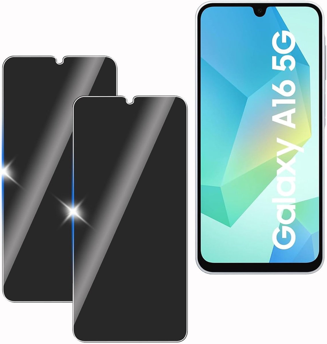 Voor Samsung Galaxy A16 2 stuks privacy scherm anti-snoop film, anti-spion beschermglas film,privacy scherm, 9H hardheid, krasbestendig
