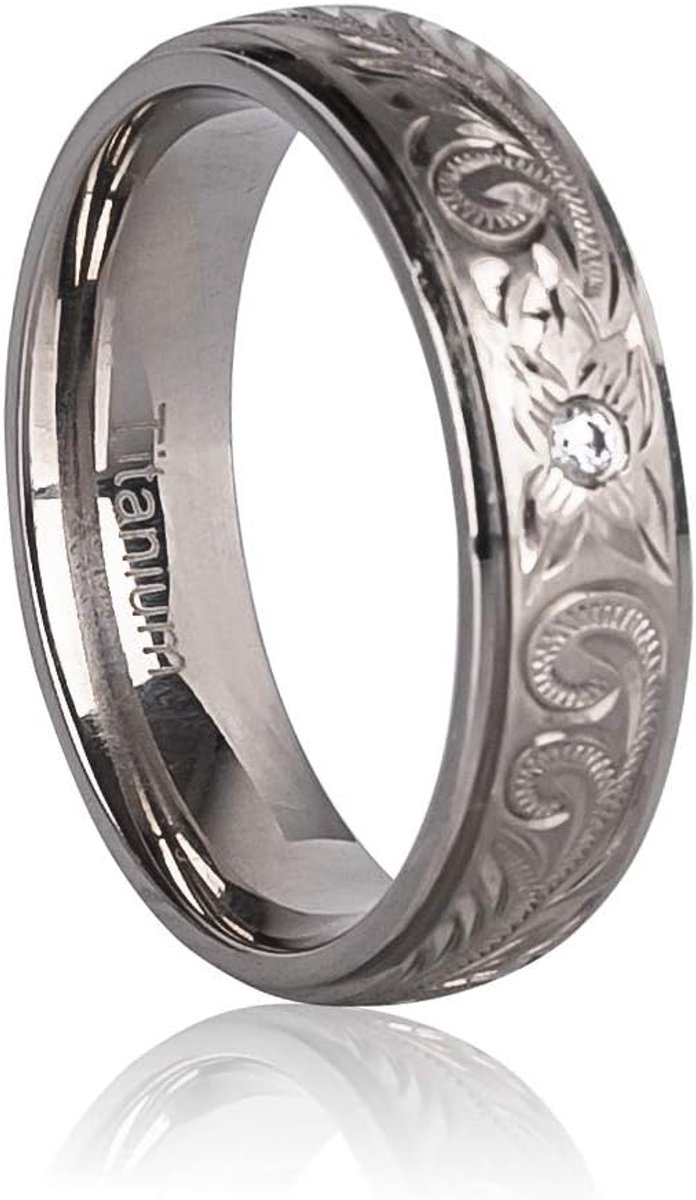 Ringen voor mannen vrouwen, handgesneden ringband met bloemengravure 6 mm maat 54, 60, 62, 67