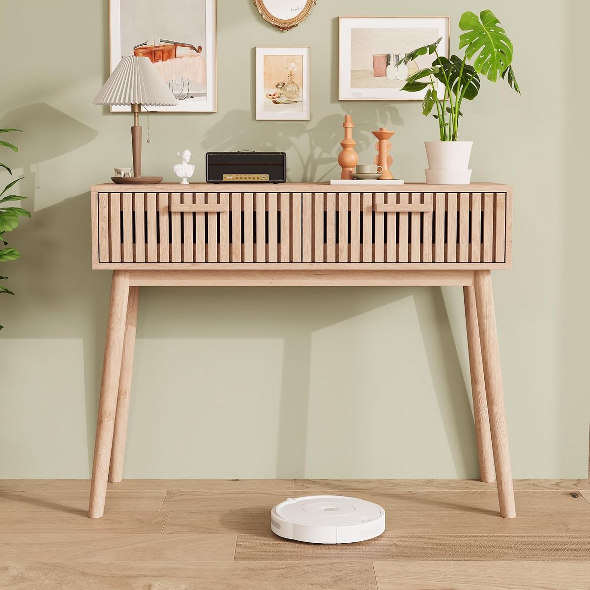 Consoletafel met 2 lades, smalle bijzettafel voor de hal, smalle haltafel, decoratieve smalle consoletafel, displaytafel voor de woonkamer, hal (Natuurlijk houtkleur, haltafel)