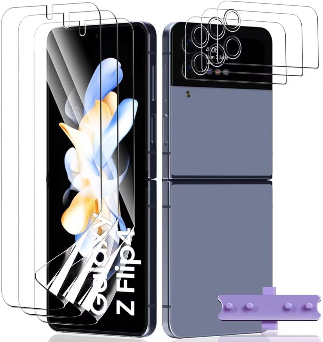 3 + 3 stuks beschermfolie voor Samsung Samsung Galaxy z flip 4, zachte TPU-folie + camera veiligheidsglas, pantserbescherming, glas, displaybeschermfolie, camerabescherming