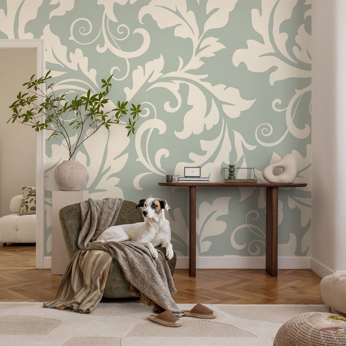 Coloray Vliesbehang - Grijs Snellijm Behang - 104x70 cm - Decoratieve Bladeren Fotobehang Vlies - Hal behang Achtergronden En Patronen - Muurschildering - Woonkamer behang