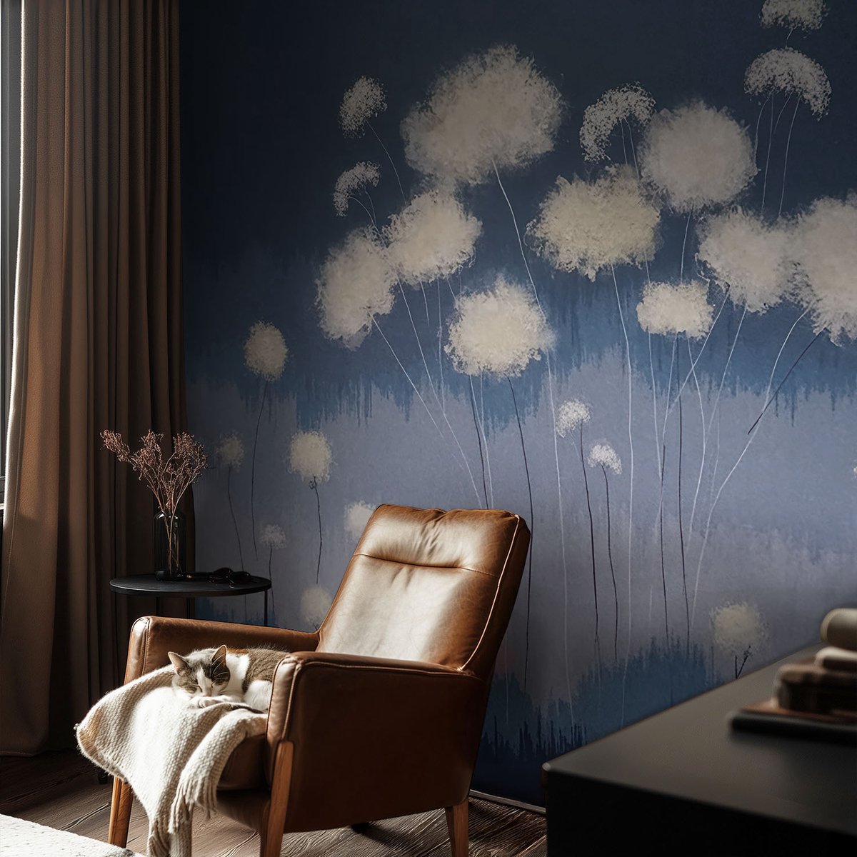Coloray Vliesbehang - Marine Snellijm Behang - 104x70 cm - Witte Paardenbloemen Muurschildering - Gang behang Deel - Fotobehang Vlies - Slaapkamer behang