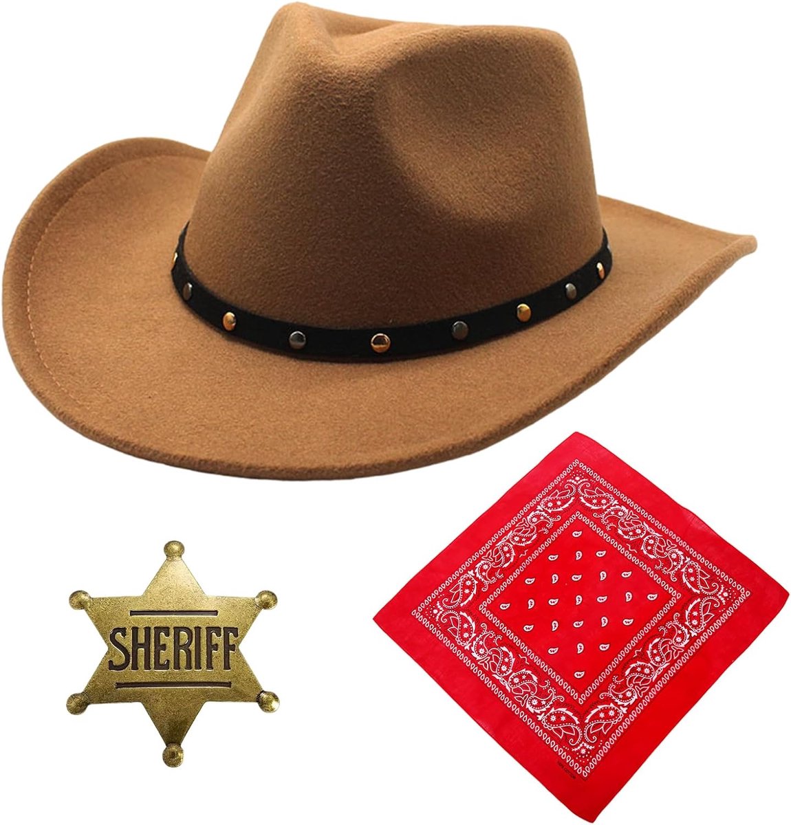 Cowgirl Kostuum voor dames, cowboykostuum voor heren, met halsdoek, cowgril hoed, accessoires, cowboyhoed voor carnaval, cosplay
