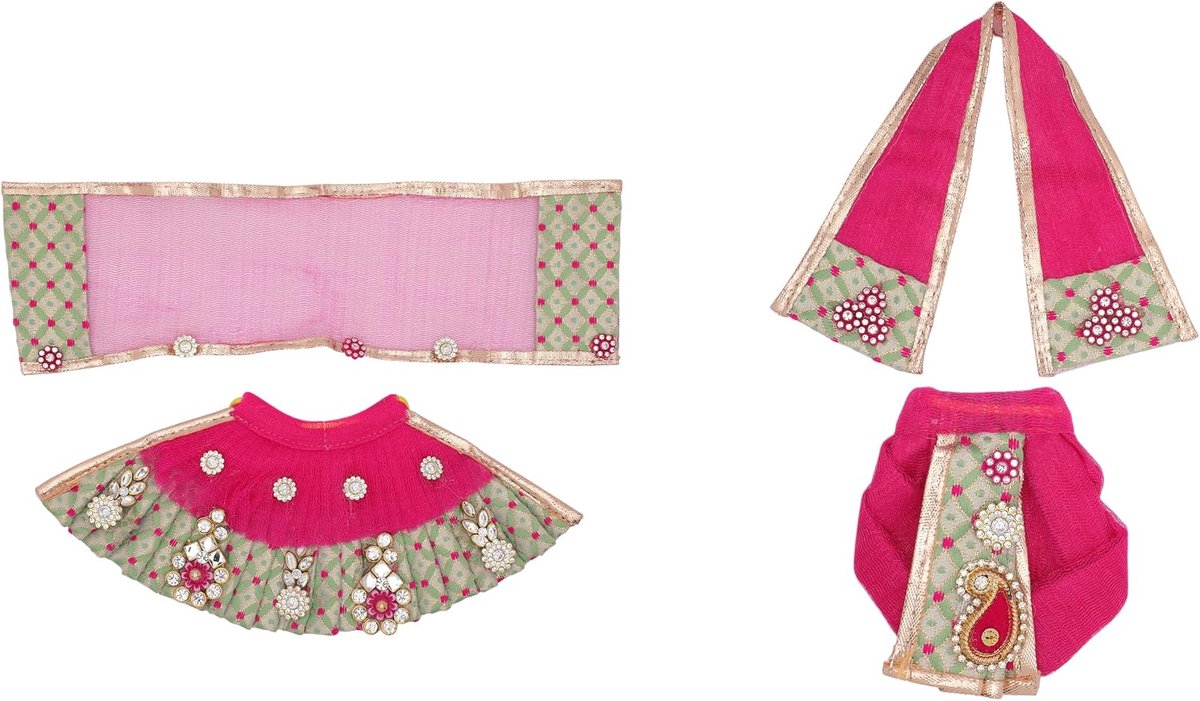 Ganesh Jurk Mata Poshak Puja Doek Lehanga Chunari - Roze, Groen (4")
