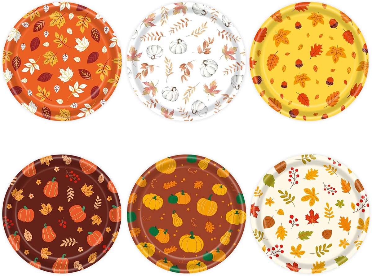 48 STKS Herfst Papieren Platen 18cm, Thanksgiving Pompoen Esdoornbladeren Feestborden Wegwerp Cake Dessert Plaat voor Verjaardag Picknick Herfst Thema Feestdecoraties (Herfst)