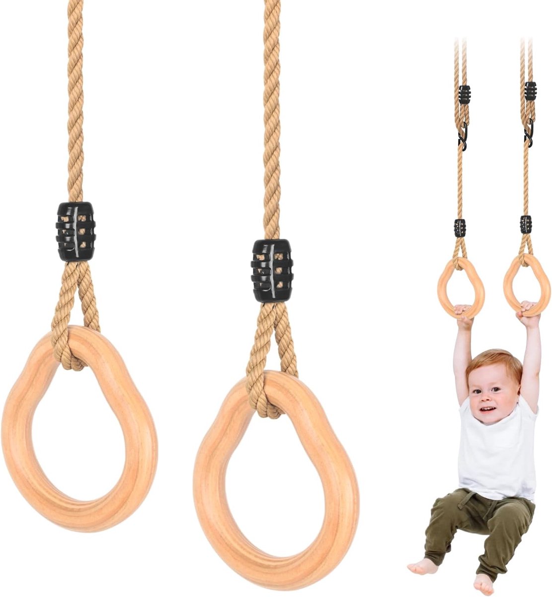 trapeziumschommel, outdoor, met ringen, multifunctionele schommel, trapeziumschommel, kinderen, met verstelbaar henneptouw, kinderschommel, turntoestel voor kinderen, binnen en