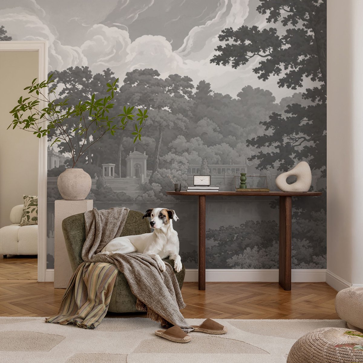 Coloray Vliesbehang - Zwart-Wit Snellijm Behang - 104x70 cm - Natuurlijk Landschap Muurschildering - Slaapkamer behang Landschappen - Fotobehang Vlies - Slaapkamer behang