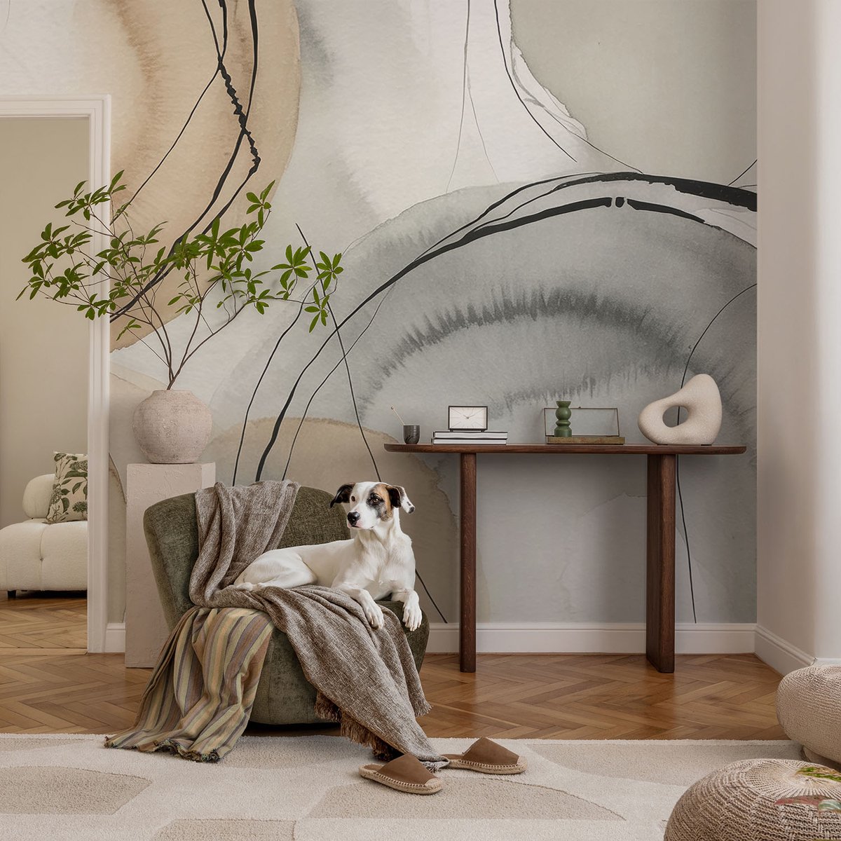 Coloray Vliesbehang - Zwart Snellijm Behang - 104x70 cm - Geometrische Harmonie Fotobehang Vlies - Hal behang Abstractie - Muurschildering - Woonkamer behang